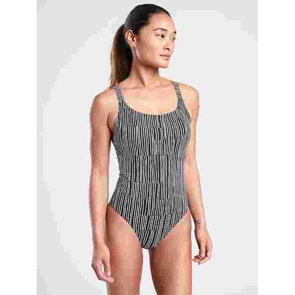 Athleta womens Black and White Striped Hermosa one piece swimsuit size small‎